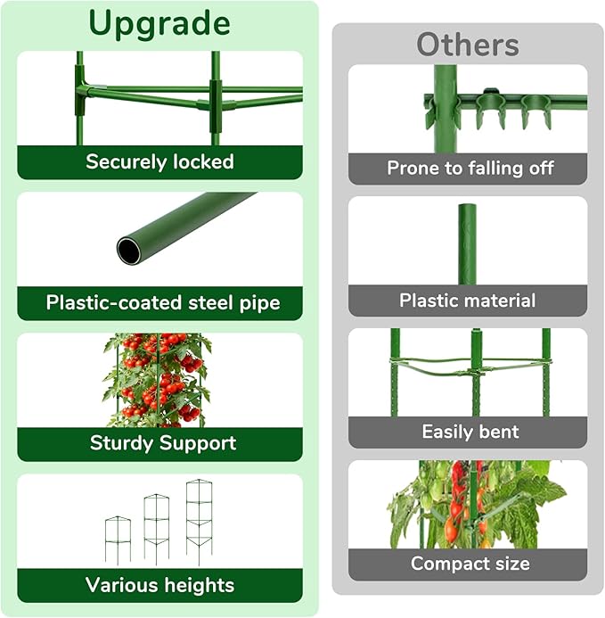 [Upgraded] ZeeDix 65 Inch Tall Tomato Cages for Garden, 2 Pack Large Plant Trellis Support Stakes for Climbing Plants, Heavy Duty Adjustable Tomatoes Cage for Pots, Raised Garden Bed Outdoor Supplies