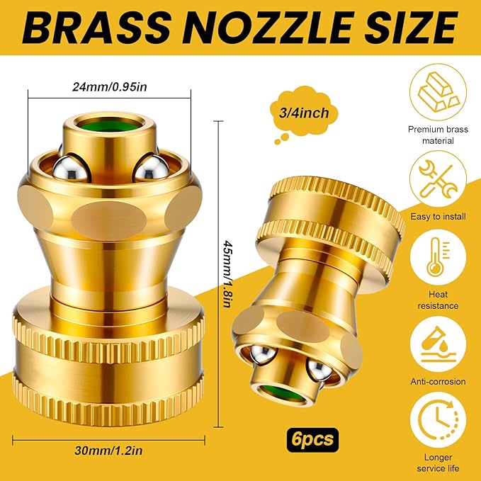Hotop Big Shot Nozzle Power Brass Hose Nozzle Adjustable Twist Sprayer for Garden (6, 3/4inch)