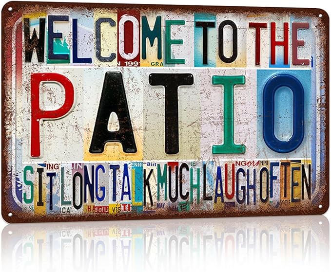 Vintage Patio Wall Decor Welcome to The Patio Metal Sign Tin Signs Poster - sit long talk much laugh often