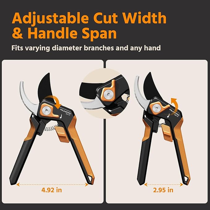 PrunePro 8" Professional Pruning Shears for Gardening Bypass Hand Pruner Stainless Steel Sharp Garden Scissors Plant Flower Rose Garden Clipper Green & Orange