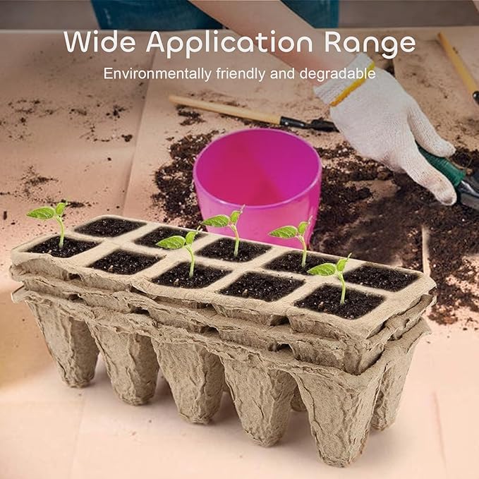 GROWNEER 120 Cells Peat Pots Seed Starter Trays 12 Packs Biodegradable Seedling Pots Germination Trays Organic Plant Starter Kit with 15 Pcs Plant Labels