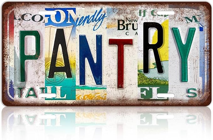 Vintage Pantry Metal Tin Sign License Plate Wall Decor 12 x 6 Inches