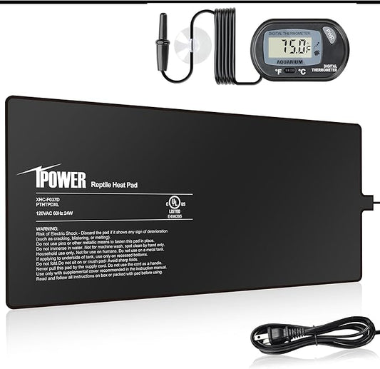 iPower 8 by 18-Inch 24W Reptile Heat Mat, LCD Digital Aquarium Thermometer, Under Tank Warmer Terrarium Heat Pad for Turtles Lizards Frogs and Other Small Animals, Multi Sizes