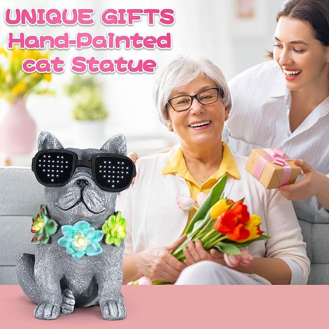 Solar Garden Statues Dog with Succulent and LED Lights Birthday Gifts for Women Mom Grandma Solar Outdoor Decor for Patio Backyard Yard Lawn Decoration-Unique Housewarming Gifts