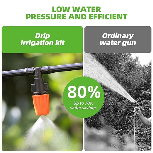 240FT Drip Irrigation System Kit for Garden, Watering System with Adjustable Nozzles, 1/2 & 1/4 inch Tubing Hose, DIY Automatic Mist Cooling for Outdoor Lawn, Patio, Greenhouse Flower Beds Lawn Grass