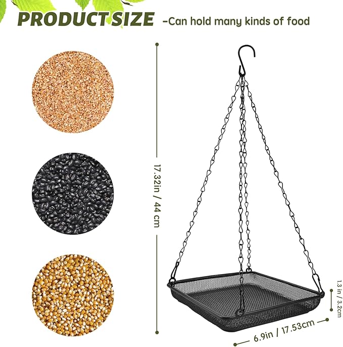 MIXXIDEA Hanging Bird Feeder Tray Metal Mesh Platform Seed Feeder with Durable Chains for Outdoors Garden Great for Attracting Birds (1 Pack)