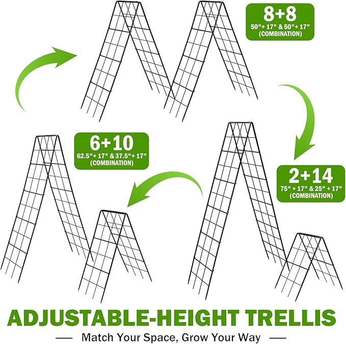 2 Pack 50" Tall A Frame Trellis for Climbing Plants Outdoor (50" X 17") – Heavy Duty Garden Adjustable Trellis, Metal Trellis for Cucumbers, Beans, Tomatoes, Grapes, and Vining Vegetables