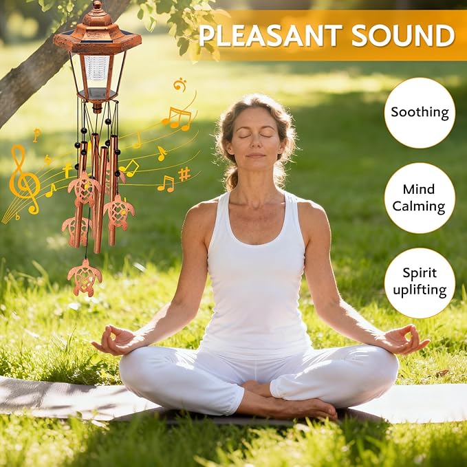 Large Solar Turtle Wind Chimes with Wind Catcher/Solar Decor Light to Create a Zen Atmosphere Suitable for Outdoor, Garden, Patio Decor Classic Bronze Wind Chimes as A Unique/Memorial Gift for Unisex