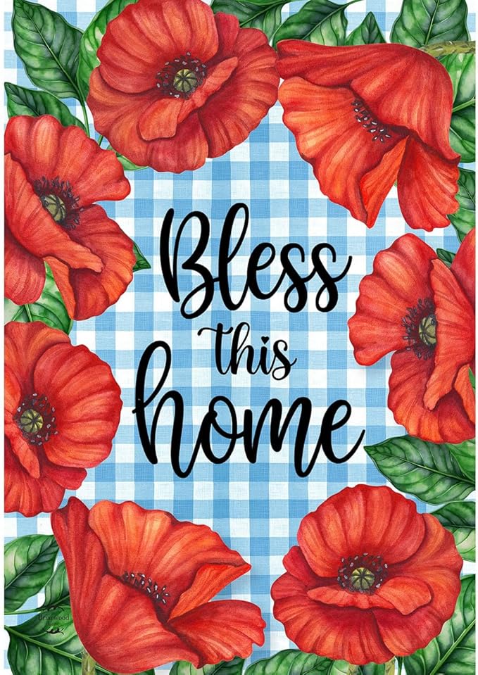 Briarwood Lane Bless This Home Checkered Floral House Flag