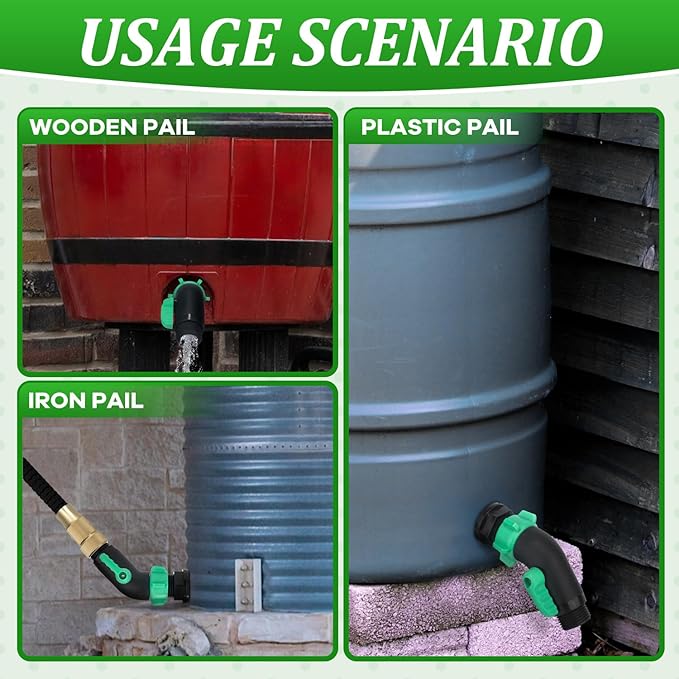 2 Pack Rain Barrel Spigot Kit, 45 Degree 3/4" GHT Heavy Duty Plastic Water Hose Shut Off Valve with Bulkhead Fitting, Garden Hose Shut Off Valve with 4 Gasket, 2 Traction Rope and Tape
