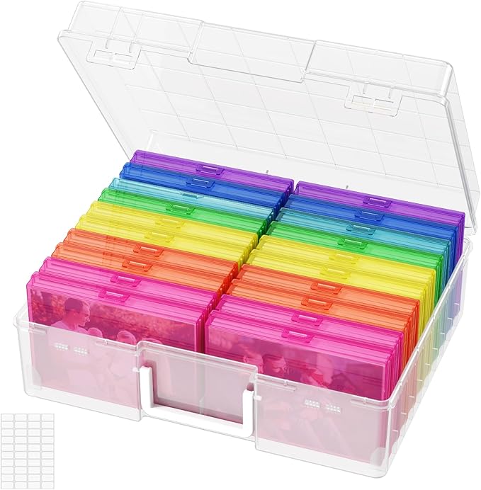 Lifewit 4x6 Photo Storage Box, 20 pcs Inner Photo Case with Lids, Multicolor Photo Organizers with 1 Sheet Label Sticker, Plastic Craft Storage Box for Seeds Sticker Cards Pictures Office Supplies