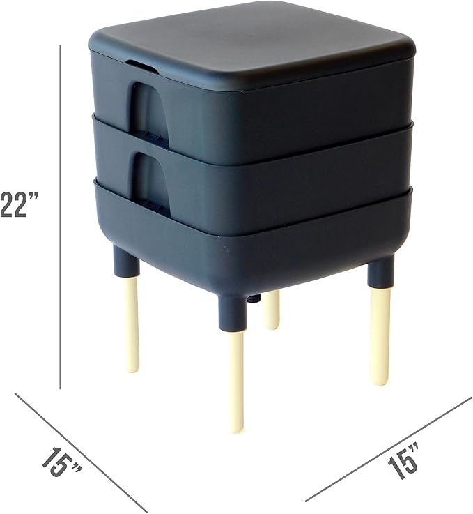FCMP Outdoor - The Essential Living Composter, 2-Tray Worm Vermicomposter Bin (HF-LC4000v2-BLK) Black