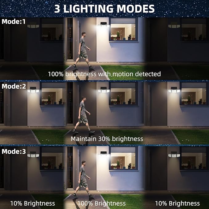 2500LM Solar Lights Outdoor with Motion Sensor,3 Head 270° Wide Angle Street Area Lights,IP65 Waterproof Security Lighting with 3 Modes(Remote,3 Pcs)