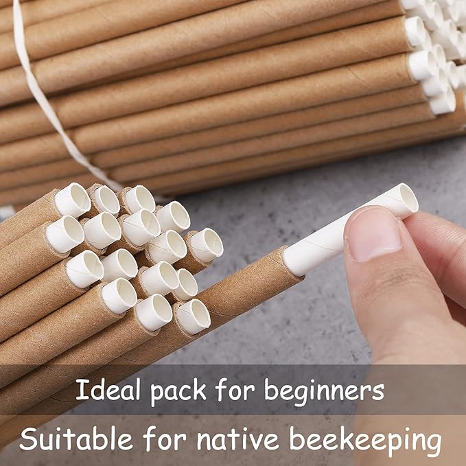 Elcoho 60 Sets of Outdoors Mason Bee Nesting Tube Refill Kit Includes 60 Pieces 6-Inch Replacement Tubes & 60 Pieces Refill Tubes, Bee Nest House Hotels Tubes Bee Paper Inserts Cardboard Nest Tubes