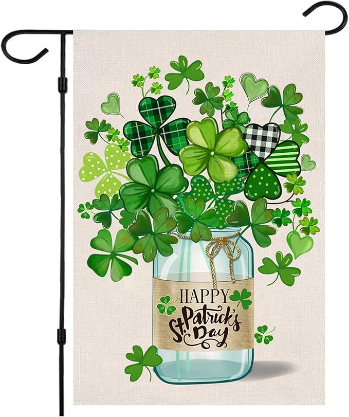 St Patrick's Day Garden Flag,Shamrock St Patricks Flag 12.5 x 18 Inch Clover for Garden and Home Decorations