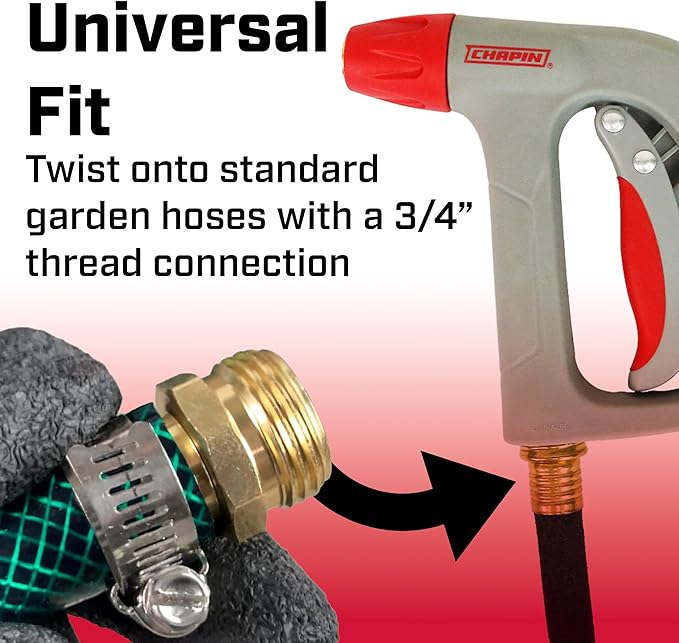 Chapin 4695: Industrial High Temp, High Pressure Front Grip Spray Nozzle with Threaded Connection, Rated Up to 160°F and 125 PSI, Red/Black