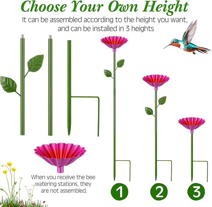 Baderke 4 Pack Bee Watering Station, Metal Butterfly Pollinator Water Feeder with Flower Design, Colorful Bee Bath Bowl with 50 Glass Marbles, Butterfly Watering Station for Outdoor Garden Yard Decor