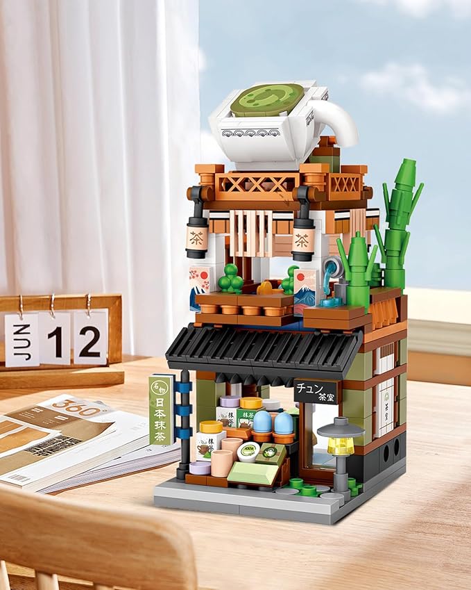 Japanese City Street View Matcha Shop, MOC Creative Mini Building Blocks House Set 379 pcs, Simulation Architecture Construction Toy, Gifts Idea for Kids Adults (1656)