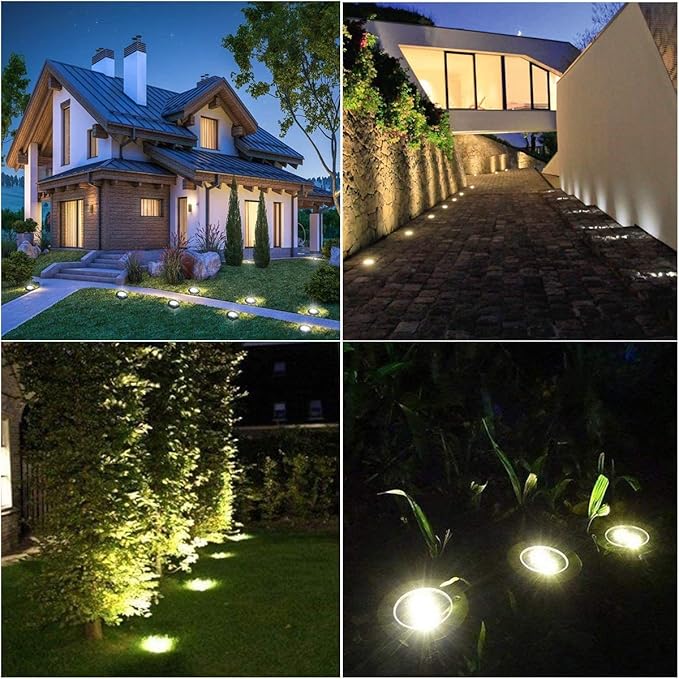 4.6 Inch Diameter Solar Ground Lights, Waterproof Solar Garden Lights, Outdoor Garden Waterproof Bright in-Ground Light, Landscape Lighting for Pathway,Yard,Lawn,Patio,Walkway (8 Pack Warm Light)