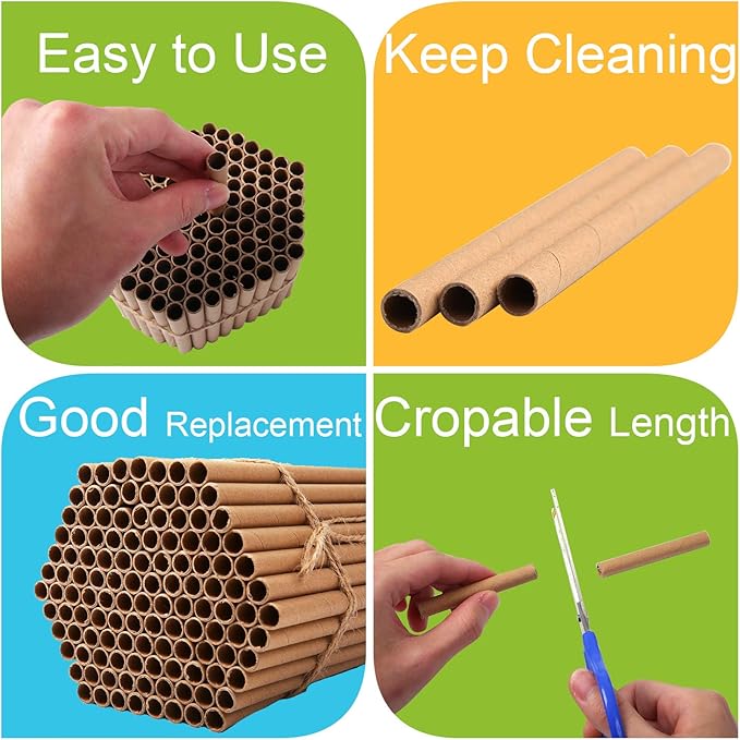 URATOT 120 Pieces Mason Bee Tubes 6 Inches Outdoor Bee Cardboard Tubes Beekeeper Replacement Nesting Refill Tubes for Mason Bee Houses, Bee Hotels