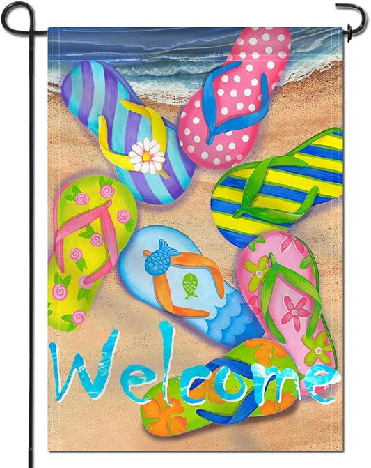 Anley Double Sided Premium Garden Flag, Flip Flops on Summer Beach Welcome Decorative Garden Flags for Home Decor - Weather Resistant & Double Stitched Yard Flags- 18 x 12.5 Inch