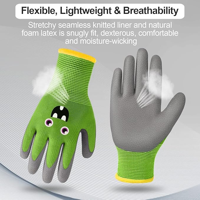 3 Pairs Kids Gardening Gloves Children Yard Work Gloves Soft Rubber Coated Garden Gloves for Toddlers Girls Boys