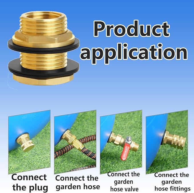1/2" NPT Female X 3/4" Male GHT(Garden Hose Threaded), Soild Brass Bulkhead Fitting With 2 Rubber Rings For Water Tower Tank Barrels Rain Barrels…
