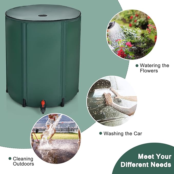 Happygrill 53 Gallon Collapsible Rain Barrel, PVC Rain Water Collection Barrel with Spigot Water Storage Container & Top Mesh, Portable Rain Barrels to Collect Rainwater from Gutter for Garden Lawn