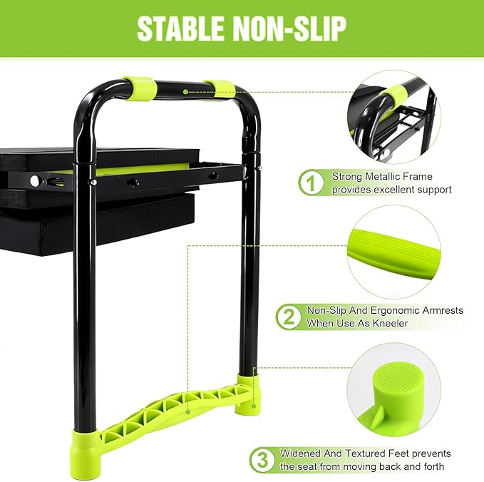 joyhalo 10.9 inch Wider Foldable Garden Kneeler and Seat Heavy Duty, Gardening Stool with Extra-Thick Kneeling Pad, Garden Bench for Kneeling and Sitting, Gardening Gifts for Women