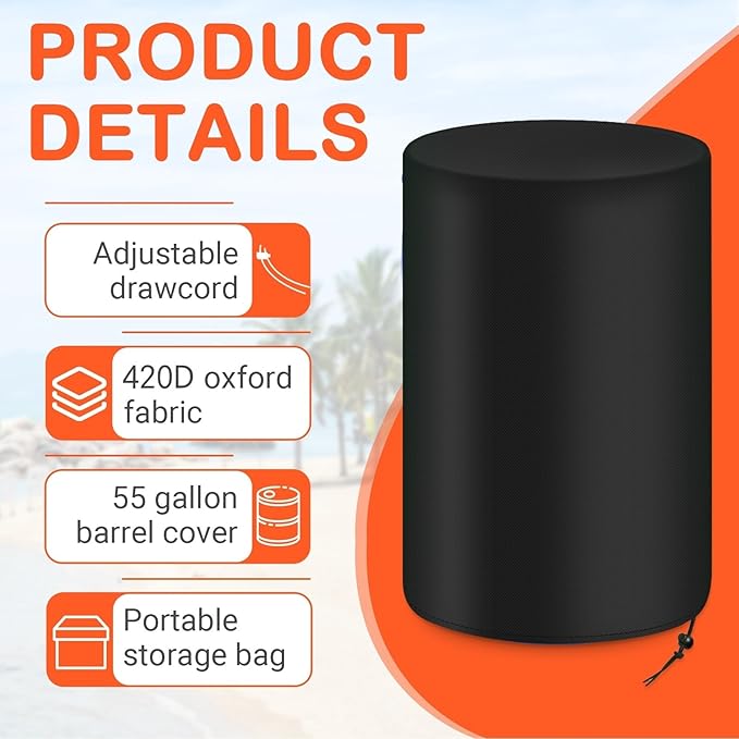 Barrel Cover, 208L Rain Barrel Covers for Outdoor Water Tank, 420D Oxford Cloth Garden and Water Storage Barrel Cover(1Pc)