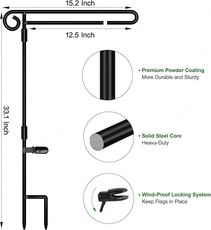 HOOSUN Garden Flag Stand Holder,Yard Flag Holder For Small Flags 12 x 18,Yard Sign Garden Flags Stake For Outside,Small Metal Garden Flag Pole For Yard With Tiger Clip