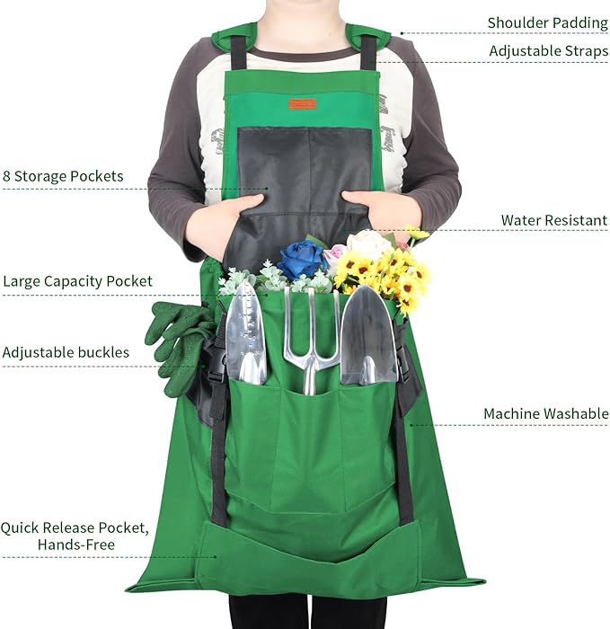 Garden Harvest Apron, Gardening Apron with Bottom Release Pocket for Women and Men, Gardening Gift for Gardeners