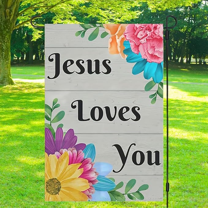 Happy Easter Jesus Loves You Garden Flag 12 x 18 inch Double Sided Outside decorations,Easter Small Garden Flags For Outdoor Yard Lawn