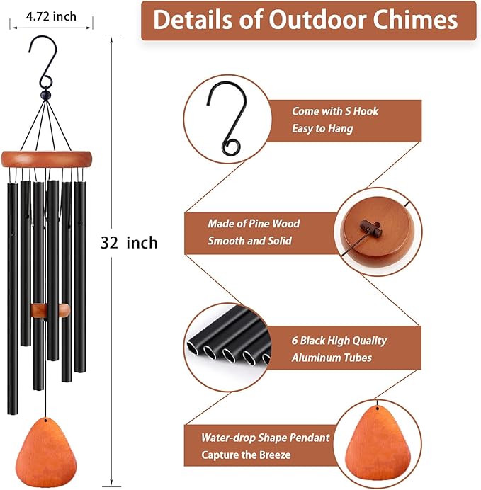 Wind Chimes for Outside, Wind Chimes with Thickened Tube, Outdoor Windchime for Garden Yard Patio Decor, Unique Gift for Women