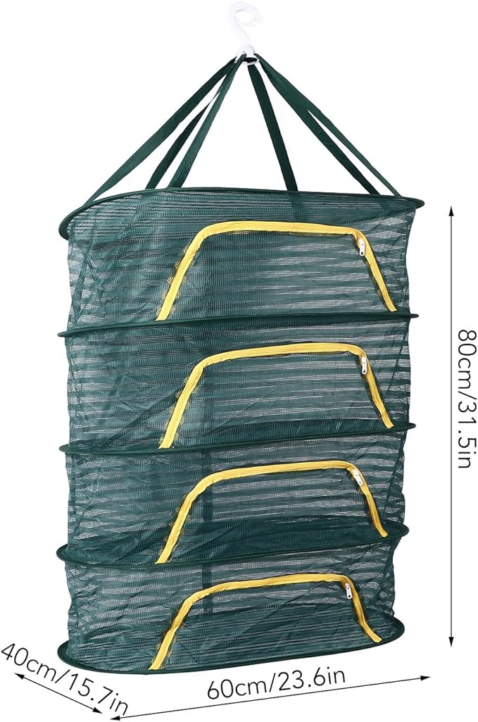 4 Layer Herb Drying Rack, Hanging Mesh Plant Dry Net Basket with U Shaped Zipper, Foldable Drying Rack Net for Garden, Herb, Food, Cloth