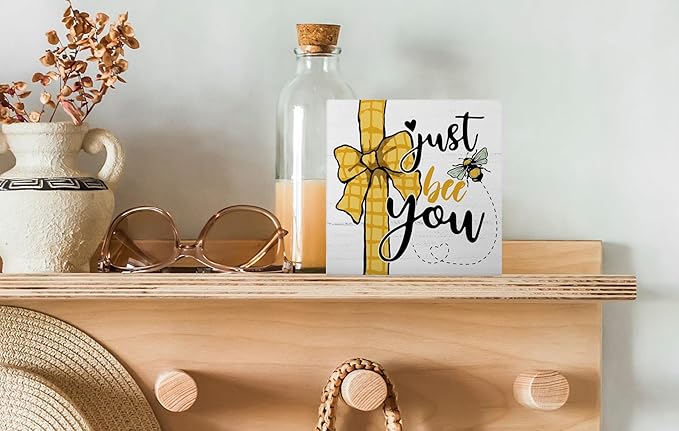 Rustic Wooden Plaque,Tiered Tray Decor Tabletop Shelf,Just Bee You Sign,Bee Lover Gifts,Home Accessories 5 x 5 Inch