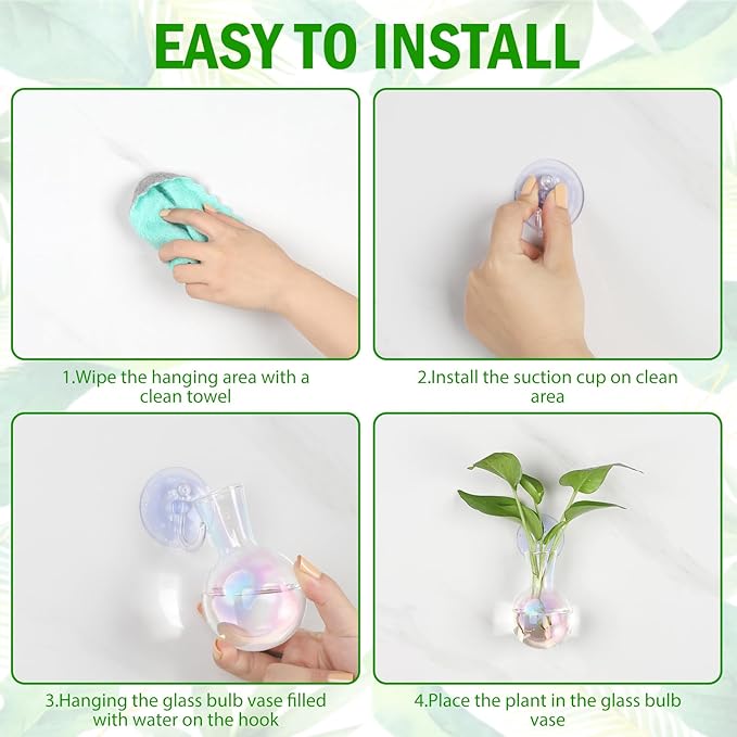 4 pcs Iridescent Window Propagation Stations, Easy to Install Plant Propagation Bulbs with Suckion Cups, No Nails Wall Hanging Planter Propagation Station, Glass Plant Terrarium Vase