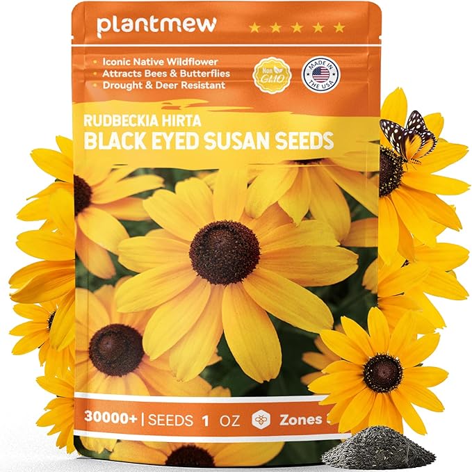 Black Eyed Susan Seeds for Planting | 30,000+ Heirloom Seeds, Non-GMO 1oz Flower Seeds for Garden, Borders & Containers | Sunflower Companion Wildflower Seeds to Attract Pollinators