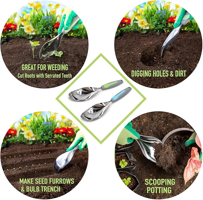 Jardineer 2Pack Garden Trowel, Stainless Steel Hand Shovel with Ergonomic Handle, Multi-Use Soil Scoops for Digging, Planting, Transplanting, Cultivating(Blue)