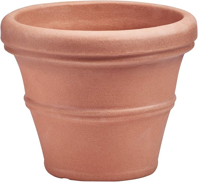Crescent Garden Brunello Classic Rolled Rim Planter, Indoor/Outdoor Weather-Safe Round Plant Pot, Large Plastic Flowerpot for Flowers, Faux Plants, Trees - 27'' W (Terracotta Color)