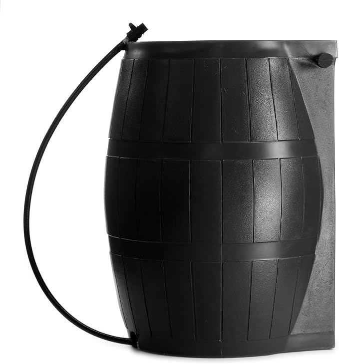 FCMP Outdoor Raincatcher 4000 Rain Barrel, Flat-Back Rainwater Catcher with Spigots, 50 Gallon, Black - Portable Water Storage Container Tank for Home, Garden, and Backyard
