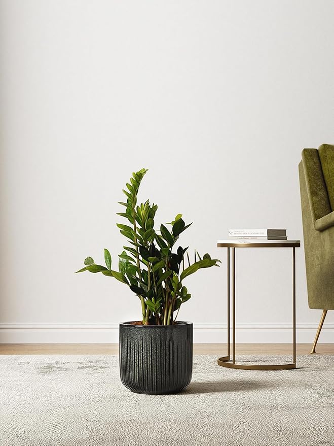 LE TAUCI Fluted Ceramic Pots for Plants, 8.3/7/6 Inch Indoor Planters with Drainage Holes & Mesh, Modern Glossy Glaze Cylinder Plant Pot for Snake Plant, Set of 3, Slate Olive