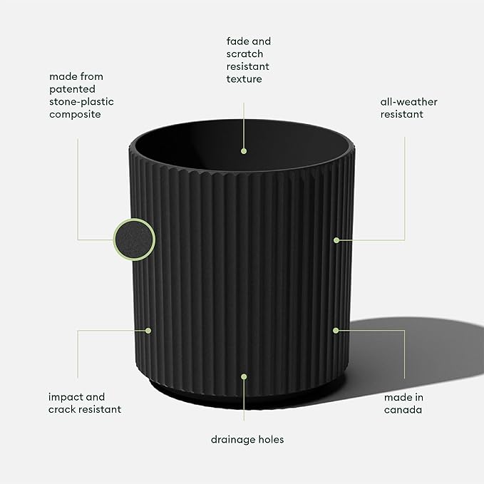 Veradek Demi Series Round Planter for Porch, Patio, Backyard | Durable Plastic-Stone Composite Material | Modern Décor for Tall Plants, Flowers