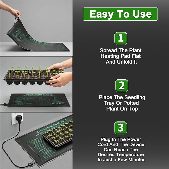 Besitio 6 Pack Durable Waterproof Seedling Heat Mat,10" x 20.75" UL & MET-Certified Warm Hydroponic Heating Pad for Germination, Indoor Gardening Plant Heating Pad
