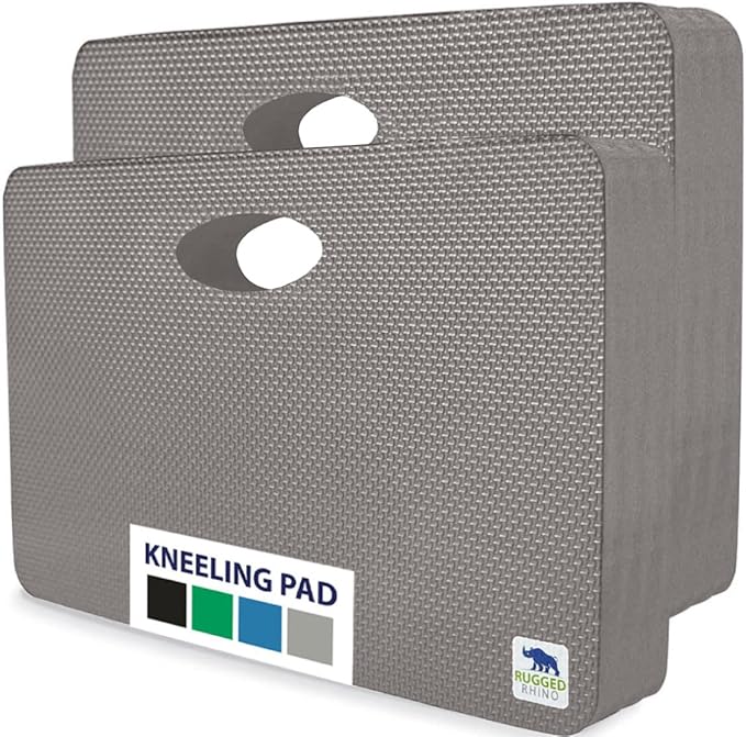 RUGGED RHINO Heavy Duty Patent Pending Kneeling Pad, 2 PK, Shock Absorbent Thick Knee Pads, Holds Up to 300 lbs, Protect Knees from Hard Concrete Surfaces, For Mechanics, Gardening, Gym, Slate Gray