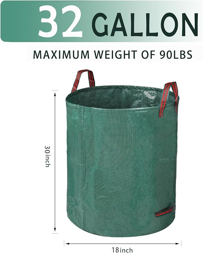 2 Pack Yard Waste Bags, 32 Gallon Lawn and Leaf Bags, Reusable Heavy Duty Garden Bags for Collecting Leaves, Waste Container for Clean Up Outdoor Debris Leaves Grass Clippings