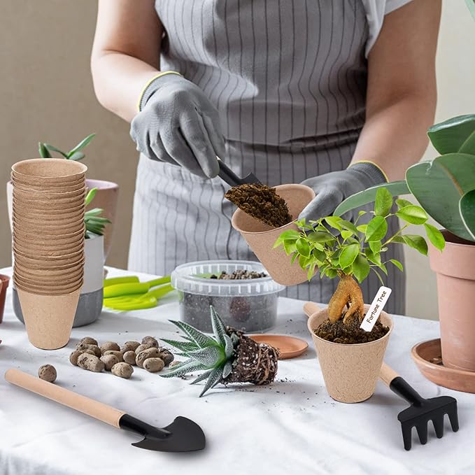 3” Peat Pots Seedling Pots Plant Starters Bulk 100 Pack Seed Starter Pots Biodegradable Plant Cups with Labels, Mini Seedling Tools for Garden Germination Nursery Pot