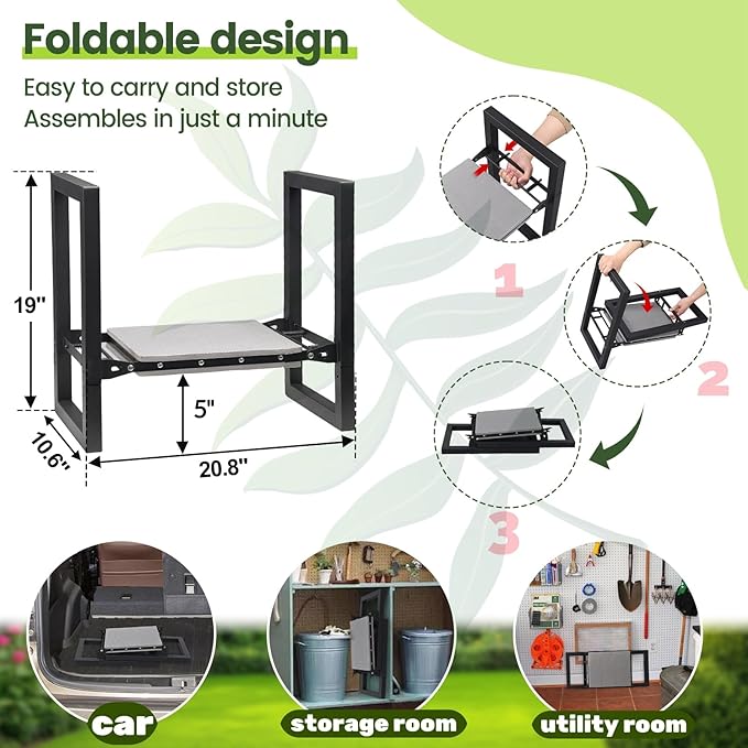 Garden Stool and Kneeler,Heavy Duty 19 inch Foldable Upgraded Wider Gardening Seat Portable Garden Chair Gardening Gifts for Wonman Grandma Parents Plant Lovers Garden Tools