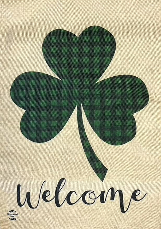 Welcome Shamrock St. Patrick's Day Burlap Garden Flag 12.5" x 18" Briarwood Lane