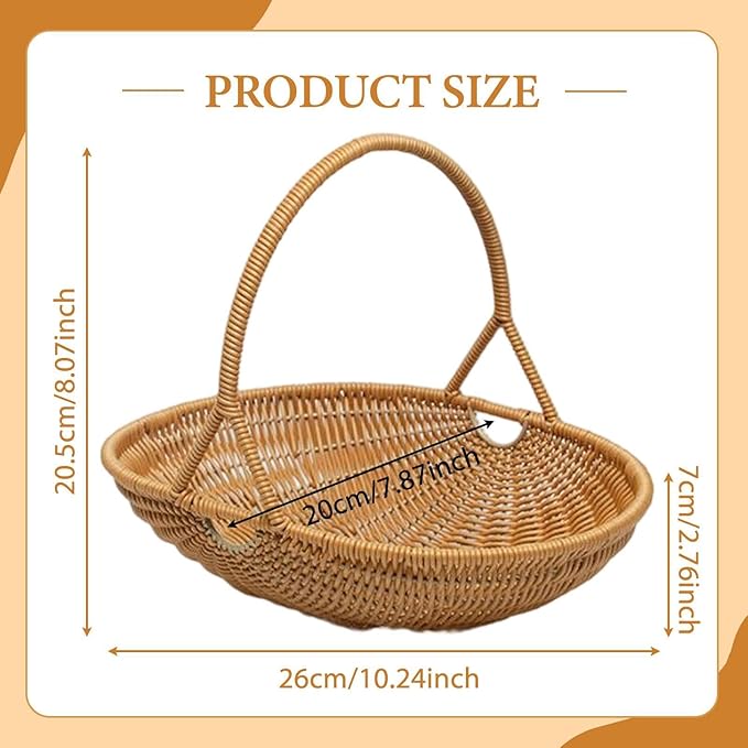 MYCENSE Wicker Picnic Storage Basket with Handle, PP Woven Empty Picnic Baskets, Sturdy Iron Wire Frame, Versatile Harvest Basket for Camping, Beach, Park, Halloween, D 26x20.5x7cm